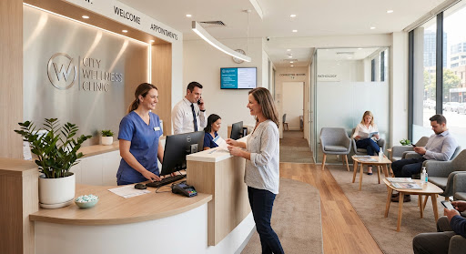 Patients at the clinic reception